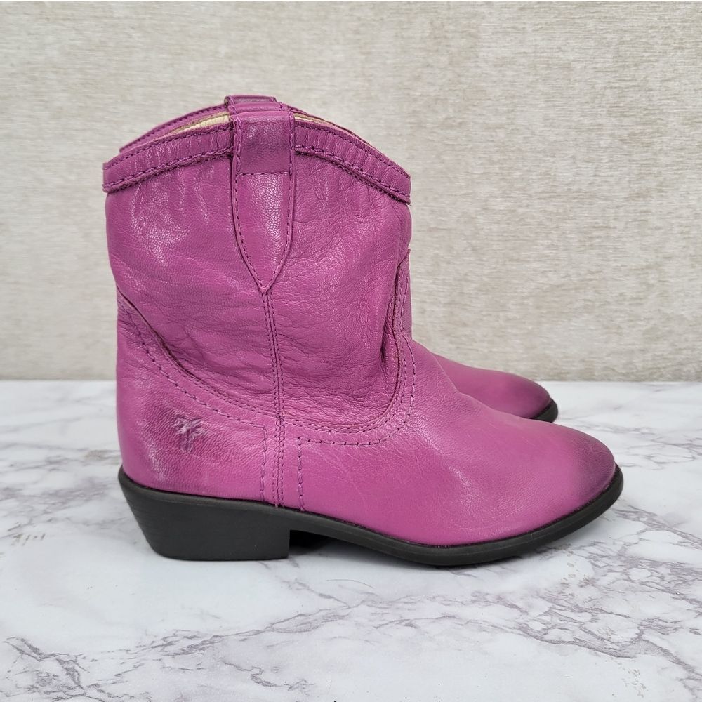 Frye Carson Shortie Youth 2 Purple Eggplant Leather Cowboy Cowgirl Boots